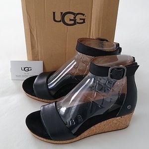 New Women's Ugg Zoe II Leather Cork Wedge Ankle Strap Sandals Size 7